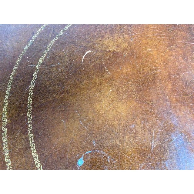 Antique Leather Top Federal Style Mahogany Hollywood Regency Coffee Table For Sale - Image 9 of 12