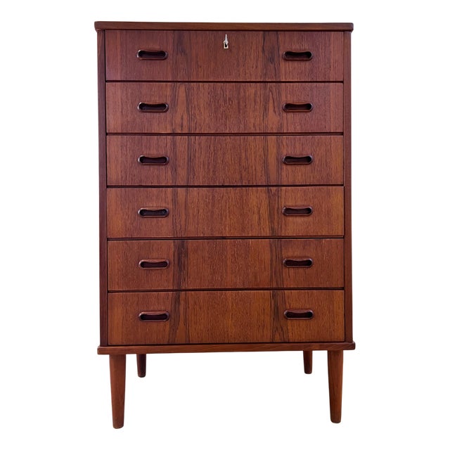 Danish Teak Chest of Drawers with Lock For Sale