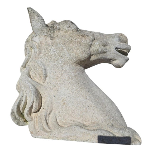 Horse Head Sculpture in Reconstituted Stone, 1990s For Sale
