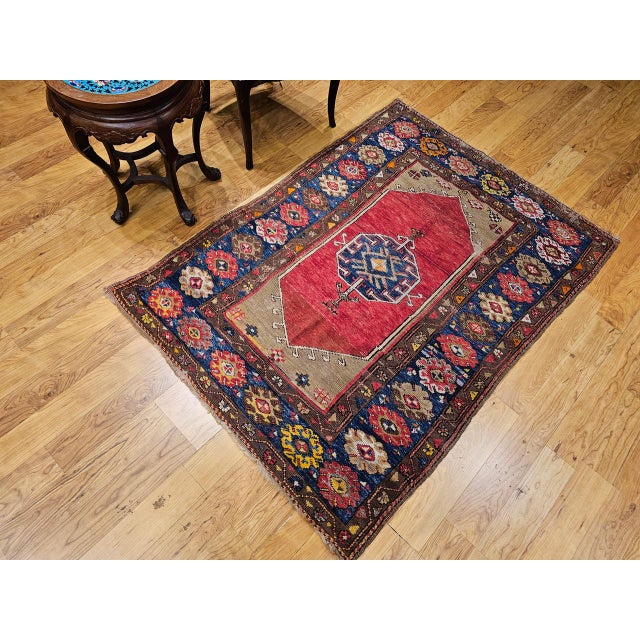 19th Century Handwoven Anatolian Village Area Rug, Wool, Vegetable Dyed, 4' x 5' For Sale - Image 12 of 18