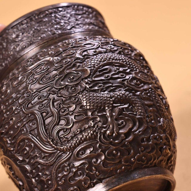 Pair of Antique Silver-Plated Tea Caddies With Dragon and Phoenix, 1060g Total For Sale - Image 9 of 9
