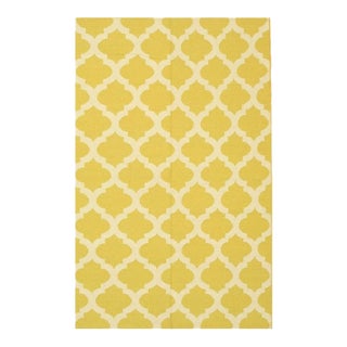 5x8 Yellow Flat Weave Wool Ogee Lattice Geometric Modern Carpet Rug For Sale