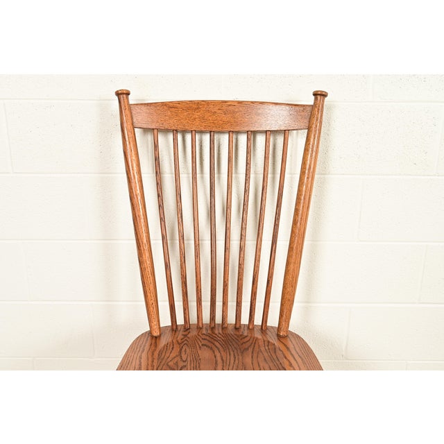 Stickley Style American Colonial Solid Oak Spindle Back Windsor Side Chairs or Dining Chairs, Pair For Sale In South Bend - Image 6 of 13