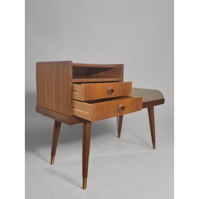 Mid-Century Modern Mid-Century Scandinavian Teak and Green Fabric Entryway Bench, 1960s For Sale - Image 3 of 13