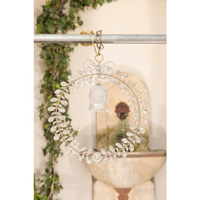 Glass 1920s French Crystal Light Fixtures with Campanula, Ribbon and Rosettes - a Pair For Sale - Image 7 of 12