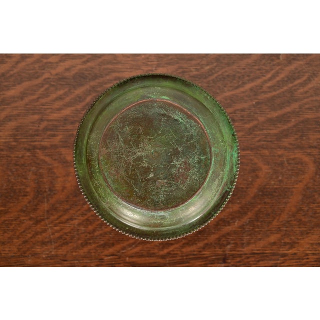 Apollo Studios New York Arts & Crafts Grapevine Pattern Bronze and Slag Glass Ashtray With Matchbox Holder For Sale - Image 9 of 12