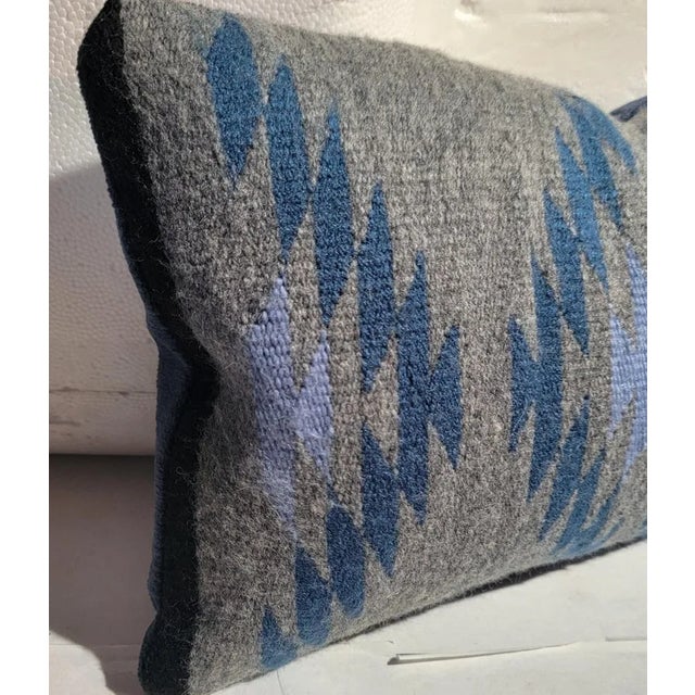 Navajo Indian Weaving in Blue Colors Pillow For Sale - Image 4 of 5