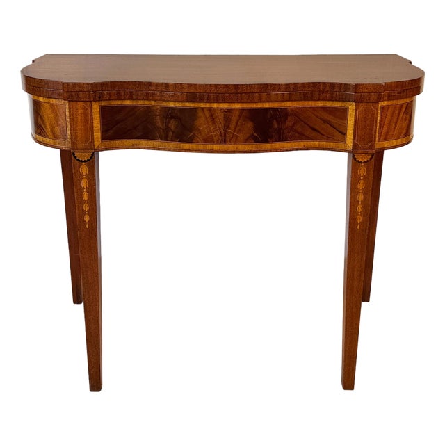 Antique Hepplewhite Inlaid Mahogany Expanding Half Moon Console Card Table For Sale