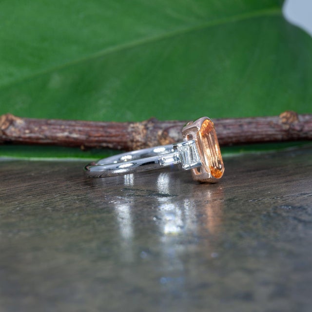Metal 1.3Ct Imperial Topaz Ring With Natural Diamond Accents in Solid 14k Gold, 9x5mm, Size 6.75 For Sale - Image 7 of 9
