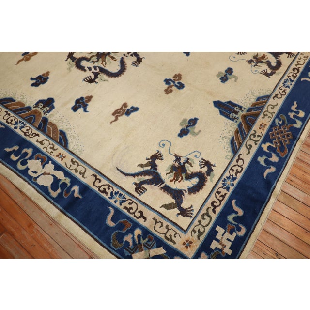 Zabihi Collection Ivory Antique Chinese Dragon Rug - 7'3" x 9'7" For Sale In New York - Image 6 of 12