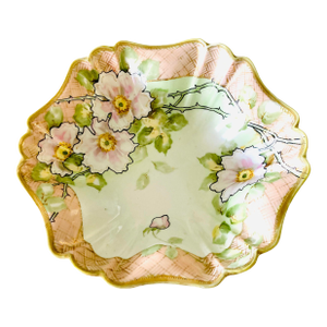Antique Hand Painted Nippon Hand Painted Dish Wild Roses and Gold Trim Vintage Plate Bowl