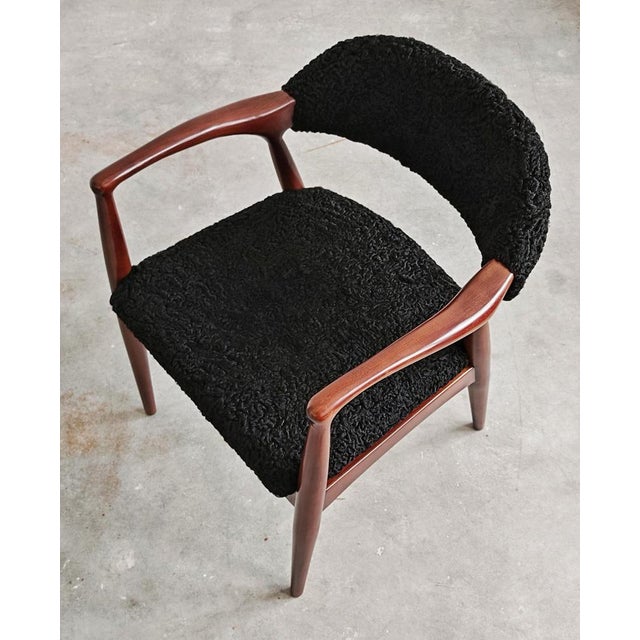 Black Mid-Century Modern Armchair Upholstered in Astrakhan Fur, Yugoslavia, 1960s For Sale - Image 8 of 14