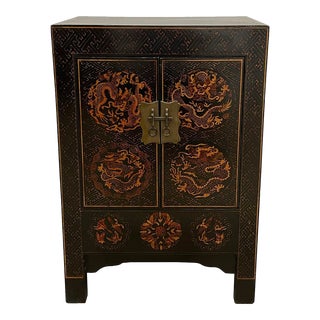 Vintage Chinese Painted Dragon Night Stand For Sale