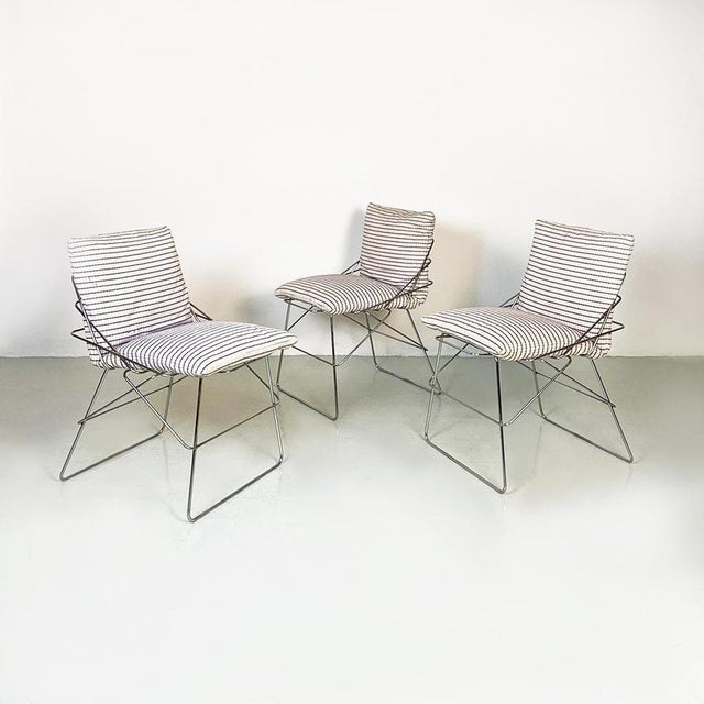 Italian Modern Chromed Metal & Cotton Sof Sof Chairs attributed to Enzo Mari for Driade, 1980s, Set of 3 For Sale - Image 3 of 15
