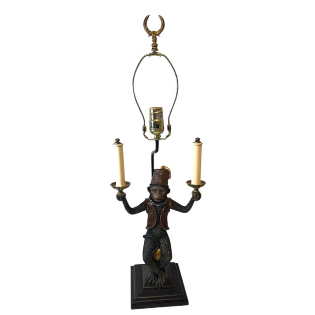 1980s Maitland-Smith Style Bellhop Monkey Table Lamp For Sale - Image 9 of 12