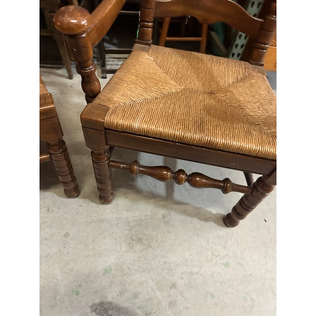 Wood 1970s Pair of Large Sturdy Ladder Back Chairs, One Captains Chair For Sale - Image 7 of 7