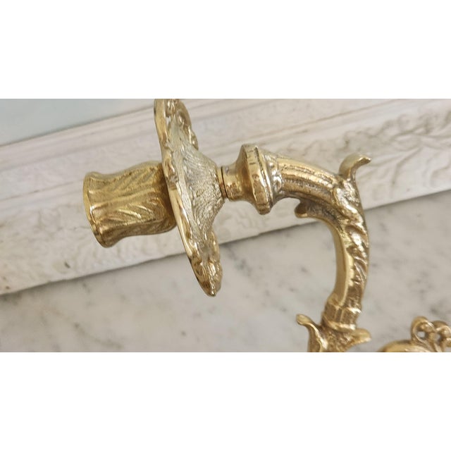 Metal Vintage Chinese Lacquered Brass Lyre-Form Double-Arm Candle Wall Sconce For Sale - Image 7 of 18