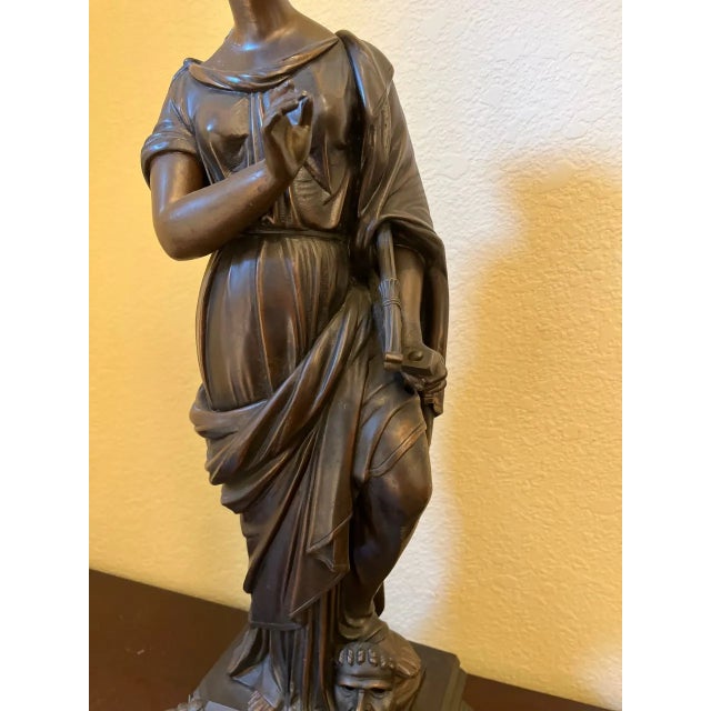 Mid 20th Century Large Neoclassical Allegorical Figure With Tragedy Mask, Bronze-Finished Spelter Sculpture For Sale - Image 13 of 18