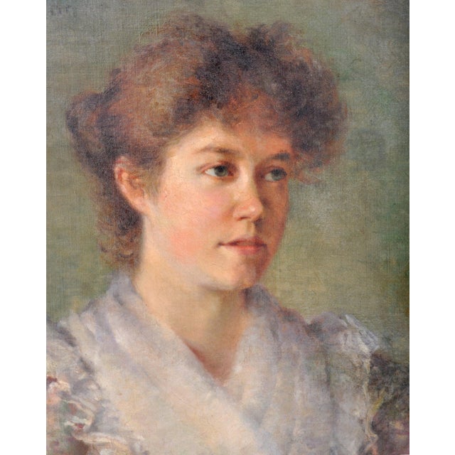 Antique 19th Century English Impressionist Oil on Canvas Painting Female Portrait by F. Norman Circa 1895 For Sale - Image 4 of 11
