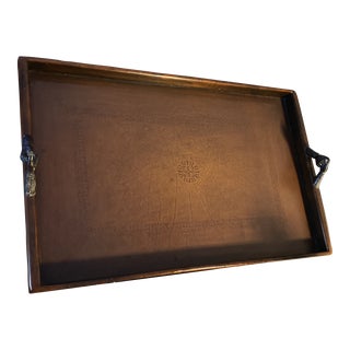 1990s Theodore Alexander Tooled Faux Leather Tray with Handles For Sale