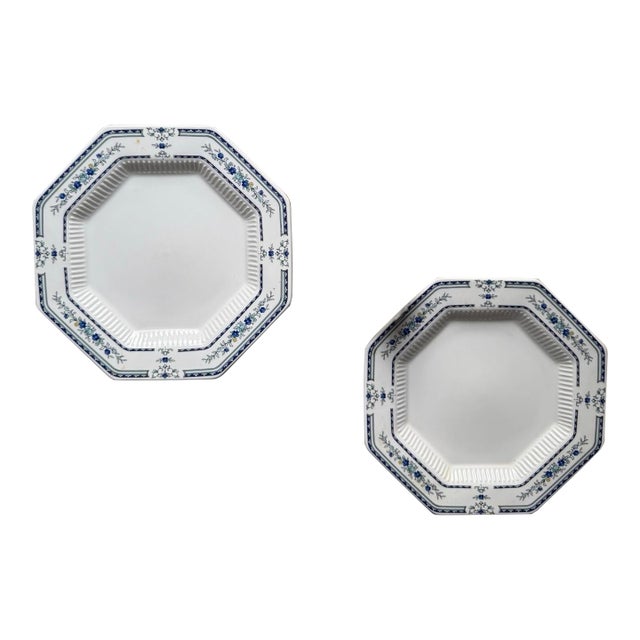 Vintage Nikko Newport Octagon Plates 8.25 Inch Diameter - Blue Floral Japan Classic Collection - a Pair For Sale