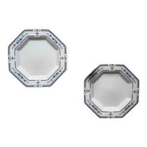 Vintage Nikko Newport Octagon Plates 8.25 Inch Diameter - Blue Floral Japan Classic Collection - a Pair