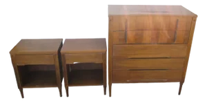 3 Piece Mid Century Modern Highboy Dresser and 2 Nightstands