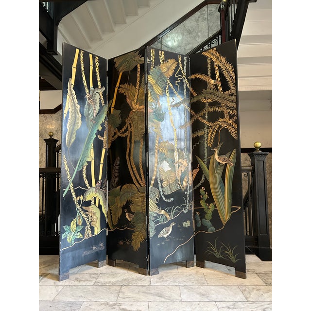 1940s Asian Art Deco Screen/ Room Divider For Sale - Image 5 of 12