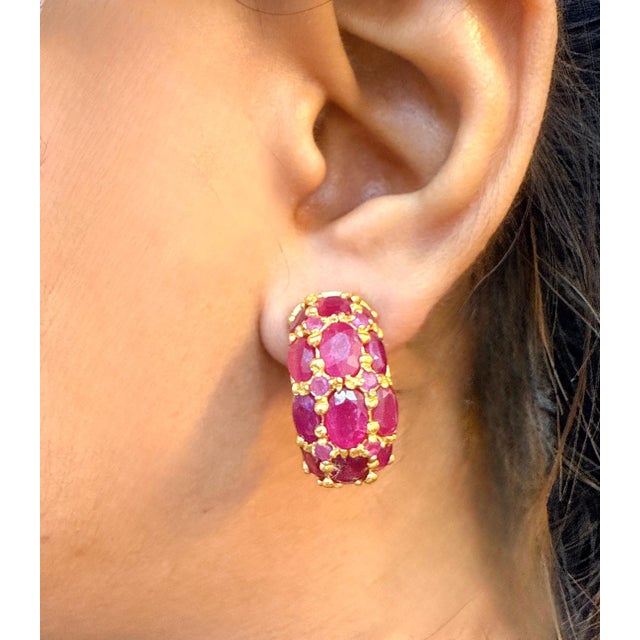 2000 - 2009 Bochic “Orient” Vintage Bubble Ruby Earrings Set 18K Gold & Silver For Sale - Image 5 of 7