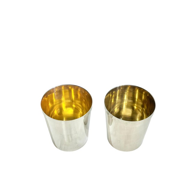 Art Deco Pair Vintage Art Deco English Silver Plate Tumbler Cups With Gilded Interiors For Sale - Image 3 of 16