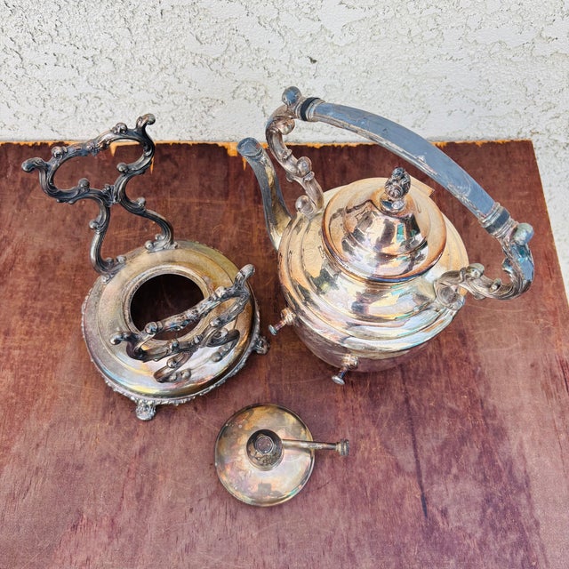 Silver Early 1900s Silver Plated Teapot Kettle on Stand With Burner For Sale - Image 8 of 16
