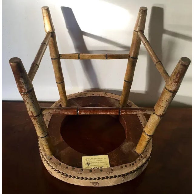 Early 19th Century American Empire Faux Bamboo Windsor Stool with Upholstered Seat For Sale - Image 9 of 11
