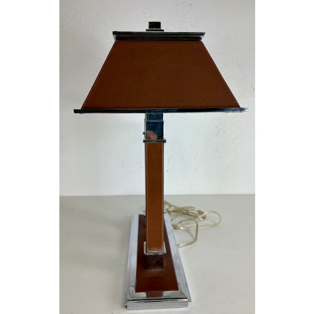 Vintage Ralph Lauren Leather and Nickel Bankers Style Desk Lamp For Sale - Image 9 of 12