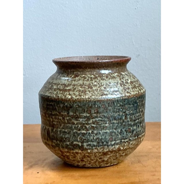 Ceramic Vintage Speckled Pottery Vase For Sale - Image 7 of 12