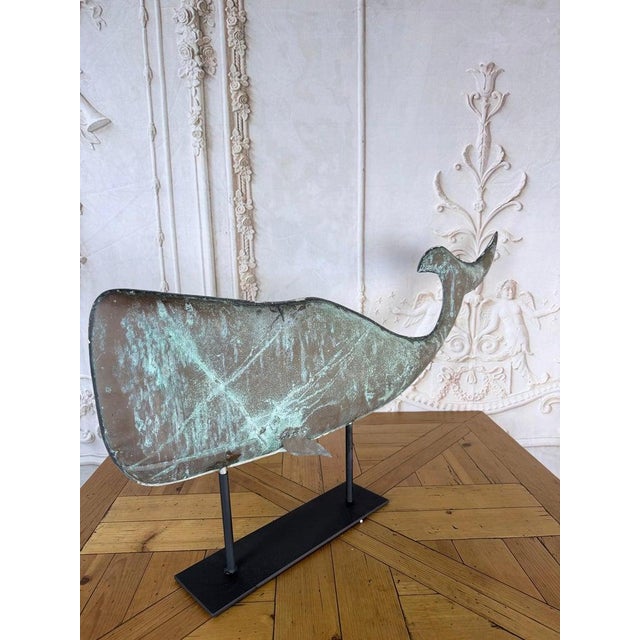 Monumental American Folk Art Copper Whale Weathervane With Verdigris Patina For Sale - Image 11 of 13