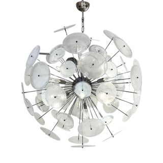 Chromed Sputnik Chandelier with Venied-White Alabastro Murano Glass Discs by Simoeng For Sale