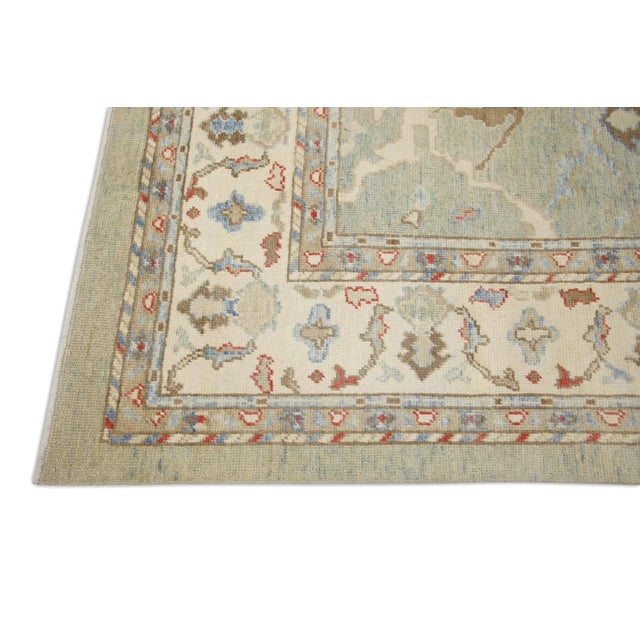 Modern Green Multicolor Handwoven Turkish Oushak Rug 8'3" X 10'7" For Sale - Image 3 of 7