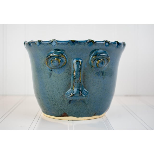 Postmodern Vintage Whimsical Face Studio Pottery Planter Bowl - Signed RLM For Sale - Image 3 of 15
