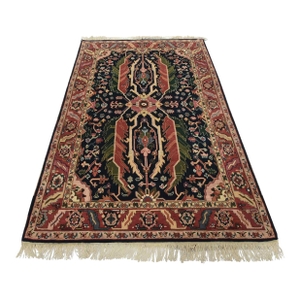 Heriz Rug 5’11” X 8’8” Blue Wool Vintage Traditional Hand-Knotted Carpet