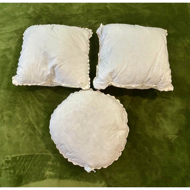 Textile Vintage Set of 3 Soft White Cotton Crochet Lace Flower Accent Pillows For Sale - Image 7 of 7