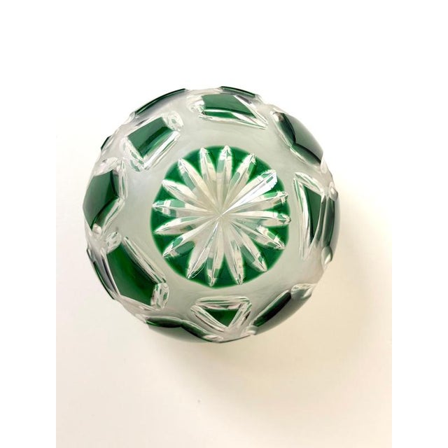 Bohemian Emerald Green Lead Crystal Vase with Hand-Cut Faceted Decorations, 1960s For Sale - Image 9 of 14