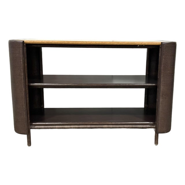 Baker / McGuire Organic Modern Chocolate Brown Rattan and Caning Pacific Shelving Unit For Sale