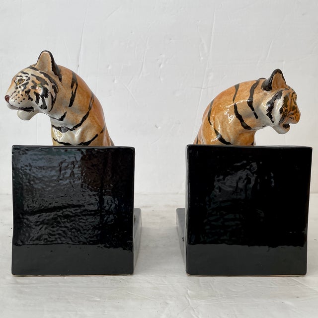 Boho Chic Ceramic Tiger Bookends a Pair Chairish