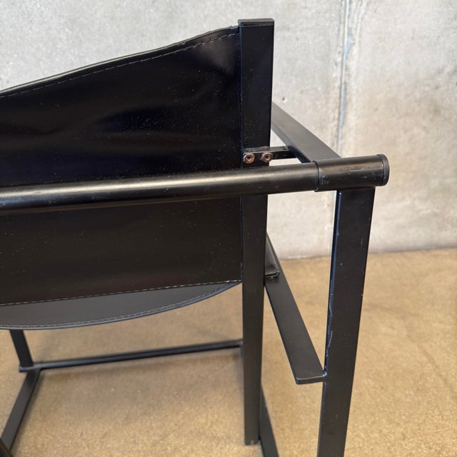 1990s Post Modern Black Leather and Metal Armchair #4 Attributed to Radbound Van Beekum for Pastoe For Sale - Image 10 of 12