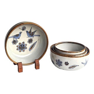 Vintage Set of Tonala El Palomar Blue Serving Bowls by Ken Edwards Pottery, 4 Pieces For Sale
