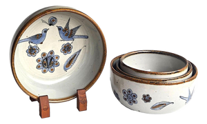 Vintage Set of Tonala El Palomar Blue Serving Bowls by Ken Edwards Pottery, 4 Pieces