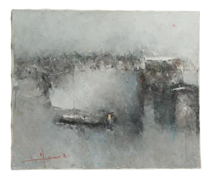 1988 Osamu Yamazaki Abstract Landscape Oil Painting
