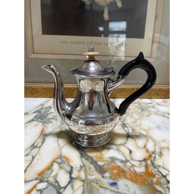 Metal Small Silver Plated Teapot With Ivory Tip and Wooden Handle For Sale - Image 7 of 7