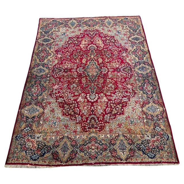 Large Floral Kirman Style Rug, 1930s For Sale