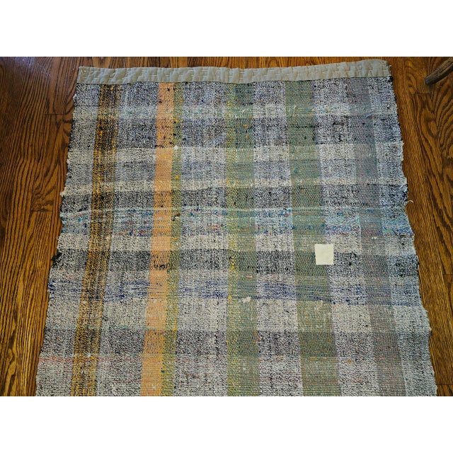 Vintage Turkish Kilim Runner, Flatwoven Wool, Stripe Pattern, Ivory & Green, 3x7 For Sale In Chicago - Image 6 of 9